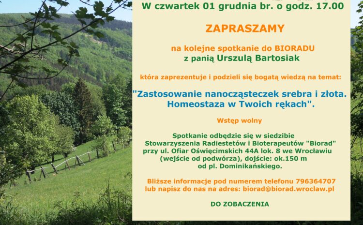  W czwartek 01 grudnia br. o godz. 17.00 ZAPRASZAMY na kolejne spotkanie do BIORADU z panią Urszulą Bartosiak